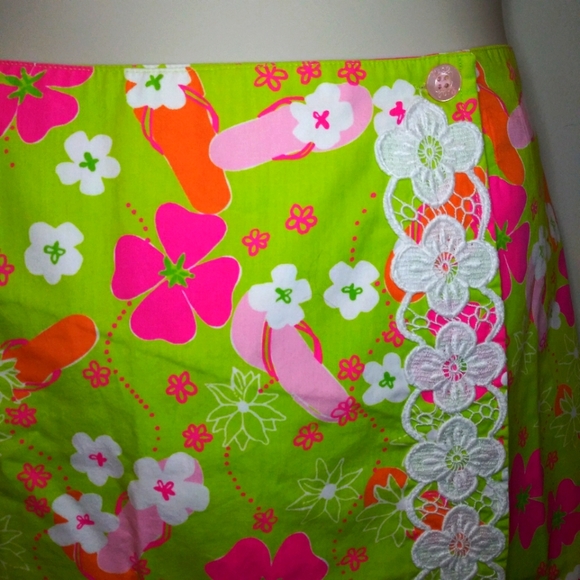 Lilly Pulitzer Rare Vintage Lime Pink Flip-Flop/Mosaic Sun Reversible Wrap Skirt - Picture 2 of 12